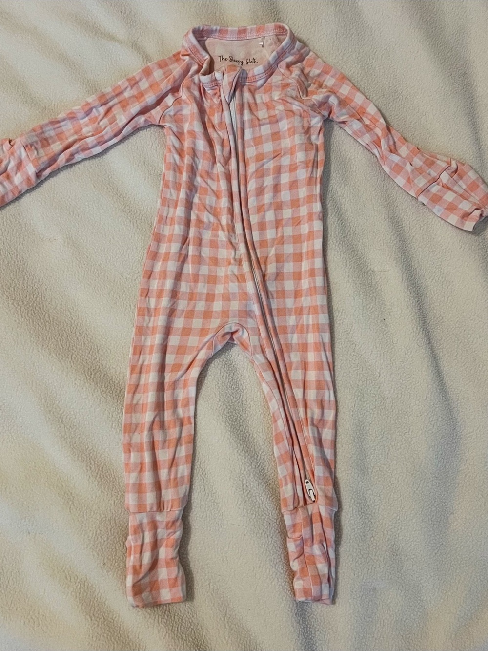 Sleepy Sloth Pink Gingham Footie (EUC)